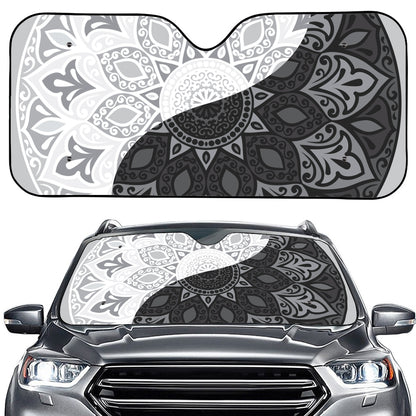 Black And White Yin Yang Mandala Print Car Windshield Sun Shade