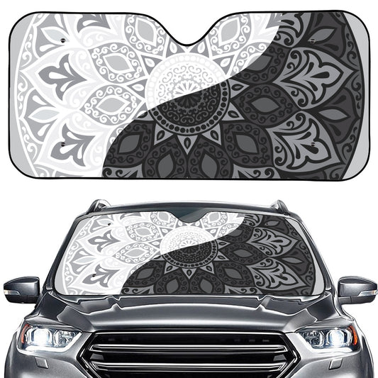 Black And White Yin Yang Mandala Print Car Windshield Sun Shade