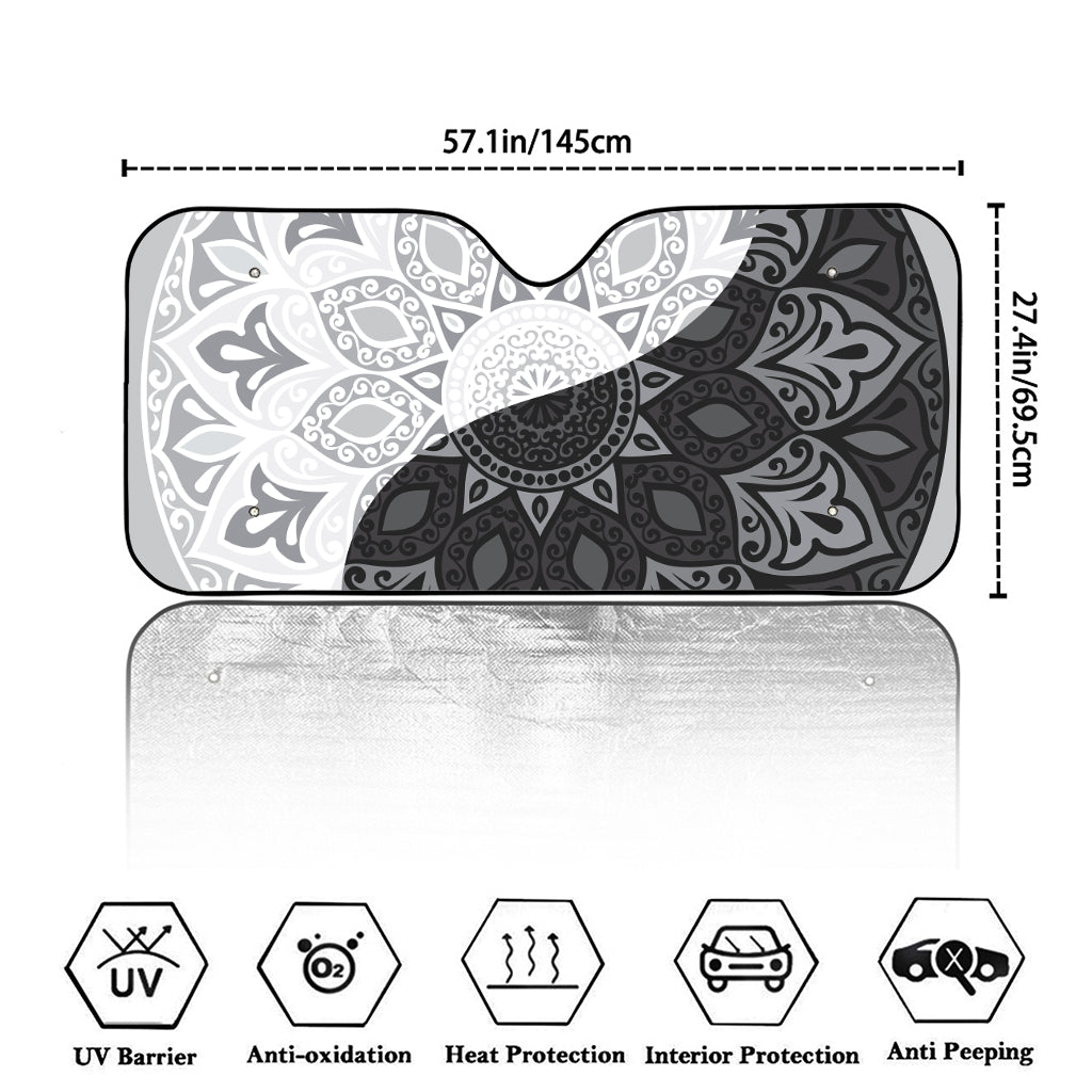 Black And White Yin Yang Mandala Print Car Windshield Sun Shade
