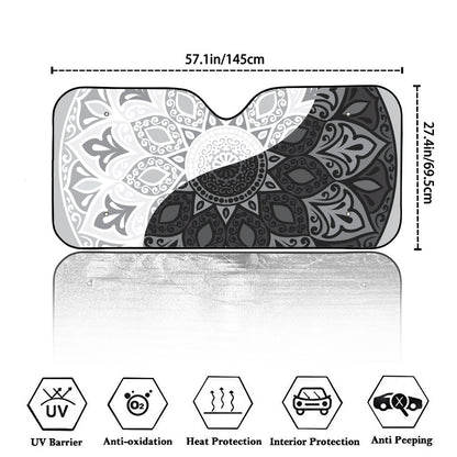 Black And White Yin Yang Mandala Print Car Windshield Sun Shade
