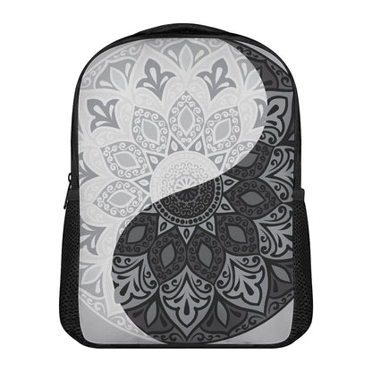 Black And White Yin Yang Mandala Print Casual Backpack