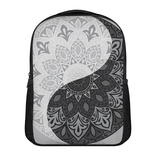 Black And White Yin Yang Mandala Print Casual Backpack