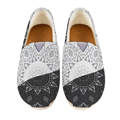 Black And White Yin Yang Mandala Print Casual Shoes