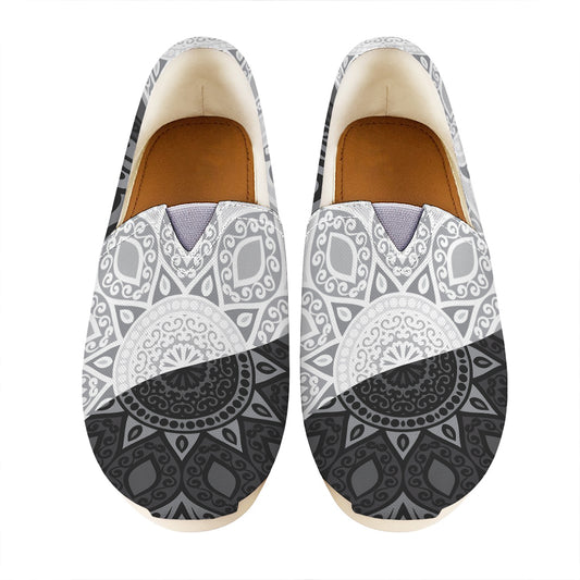 Black And White Yin Yang Mandala Print Casual Shoes