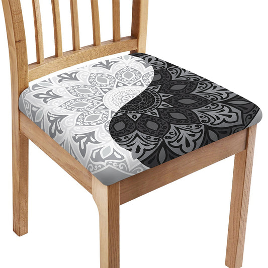 Black And White Yin Yang Mandala Print Chair Cushion Cover