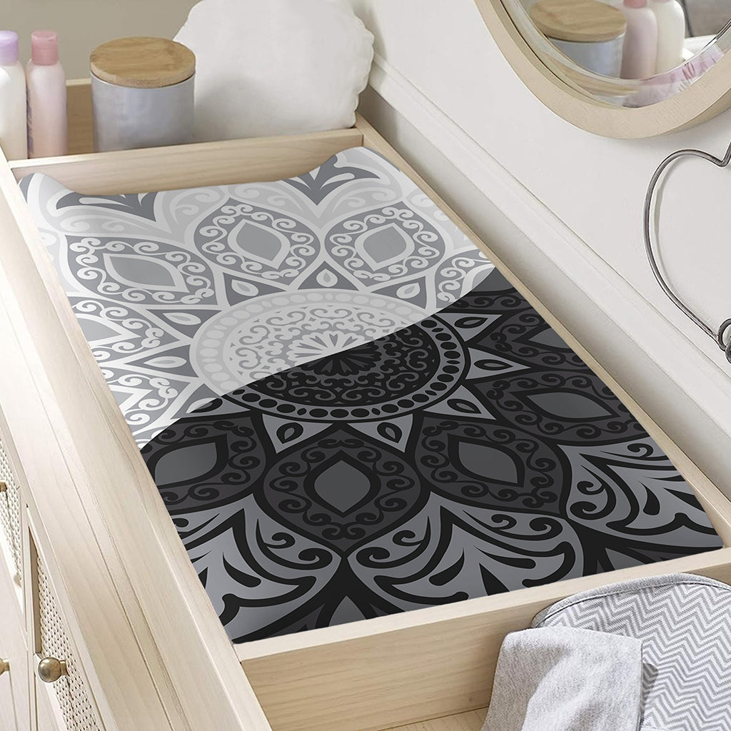 Black And White Yin Yang Mandala Print Changing Pad Cover