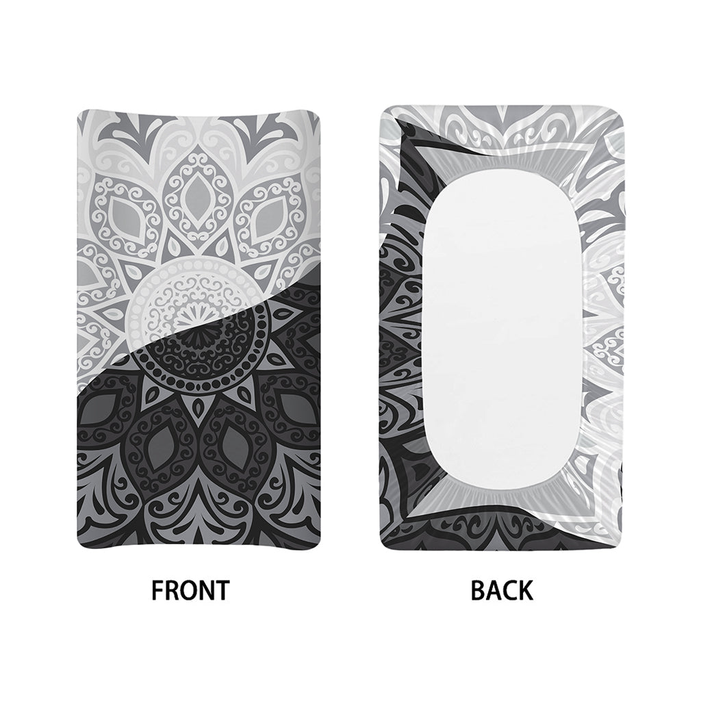 Black And White Yin Yang Mandala Print Changing Pad Cover