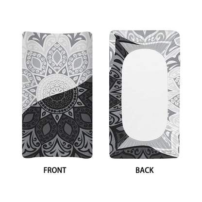 Black And White Yin Yang Mandala Print Changing Pad Cover