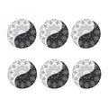 Black And White Yin Yang Mandala Print Coaster Set