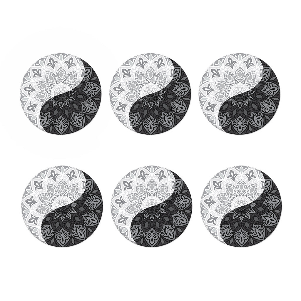 Black And White Yin Yang Mandala Print Coaster Set