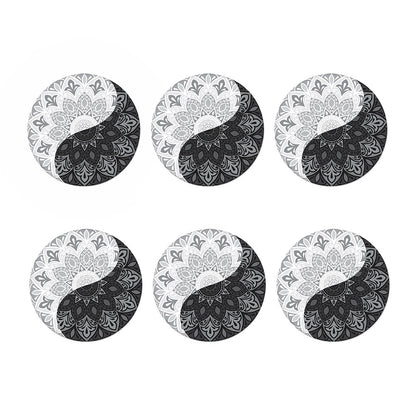 Black And White Yin Yang Mandala Print Coaster Set