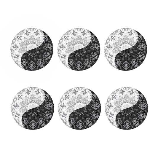 Black And White Yin Yang Mandala Print Coaster Set