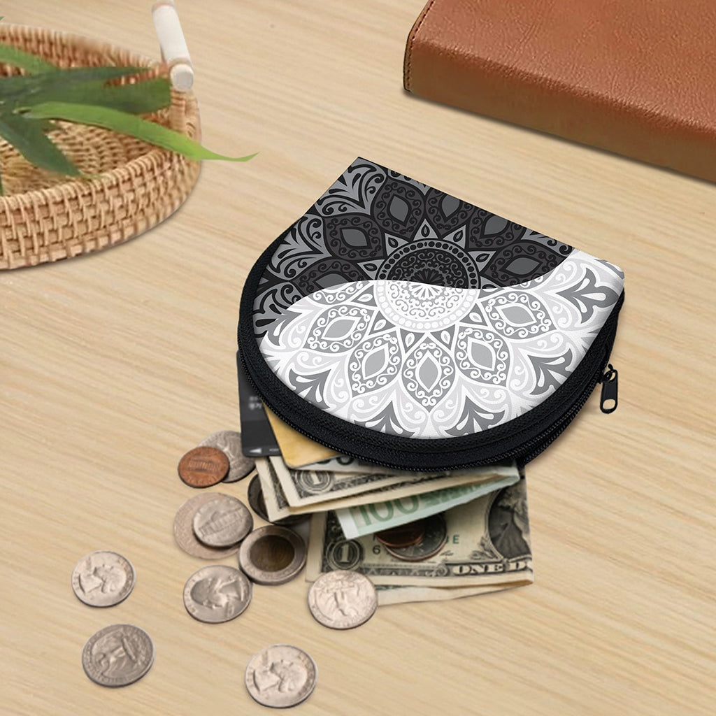 Black And White Yin Yang Mandala Print Coin Purse