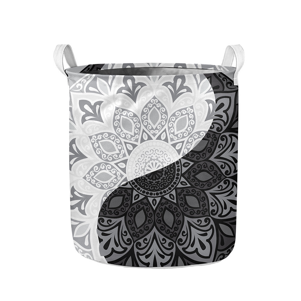 Black And White Yin Yang Mandala Print Collapsible Laundry Basket
