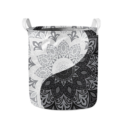 Black And White Yin Yang Mandala Print Collapsible Laundry Basket