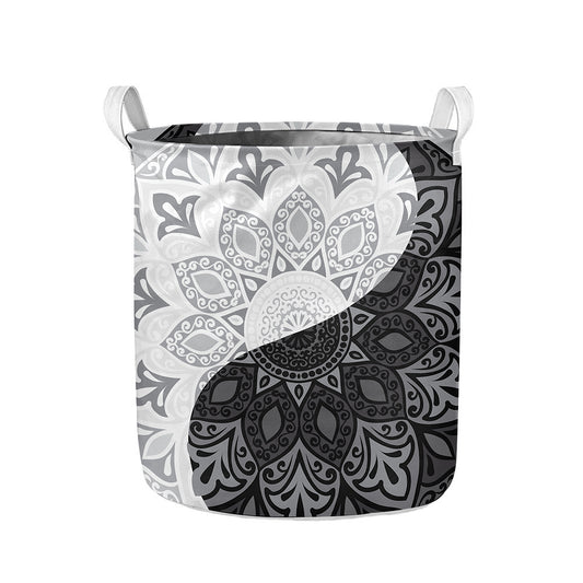 Black And White Yin Yang Mandala Print Collapsible Laundry Basket