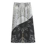 Black And White Yin Yang Mandala Print Cotton Front Slit Maxi Skirt
