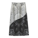 Black And White Yin Yang Mandala Print Cotton Front Slit Maxi Skirt