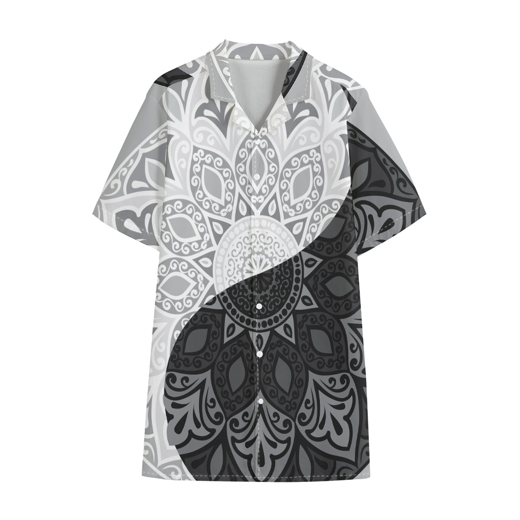Black And White Yin Yang Mandala Print Cotton Hawaiian Shirt