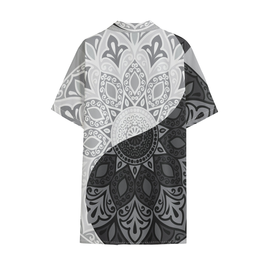 Black And White Yin Yang Mandala Print Cotton Hawaiian Shirt