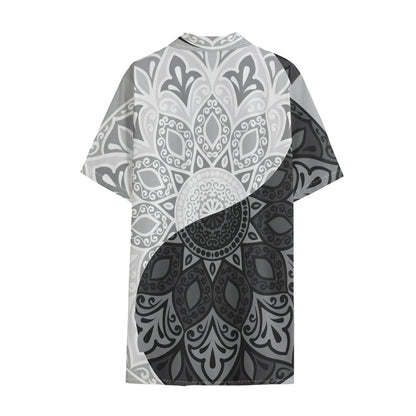 Black And White Yin Yang Mandala Print Cotton Hawaiian Shirt