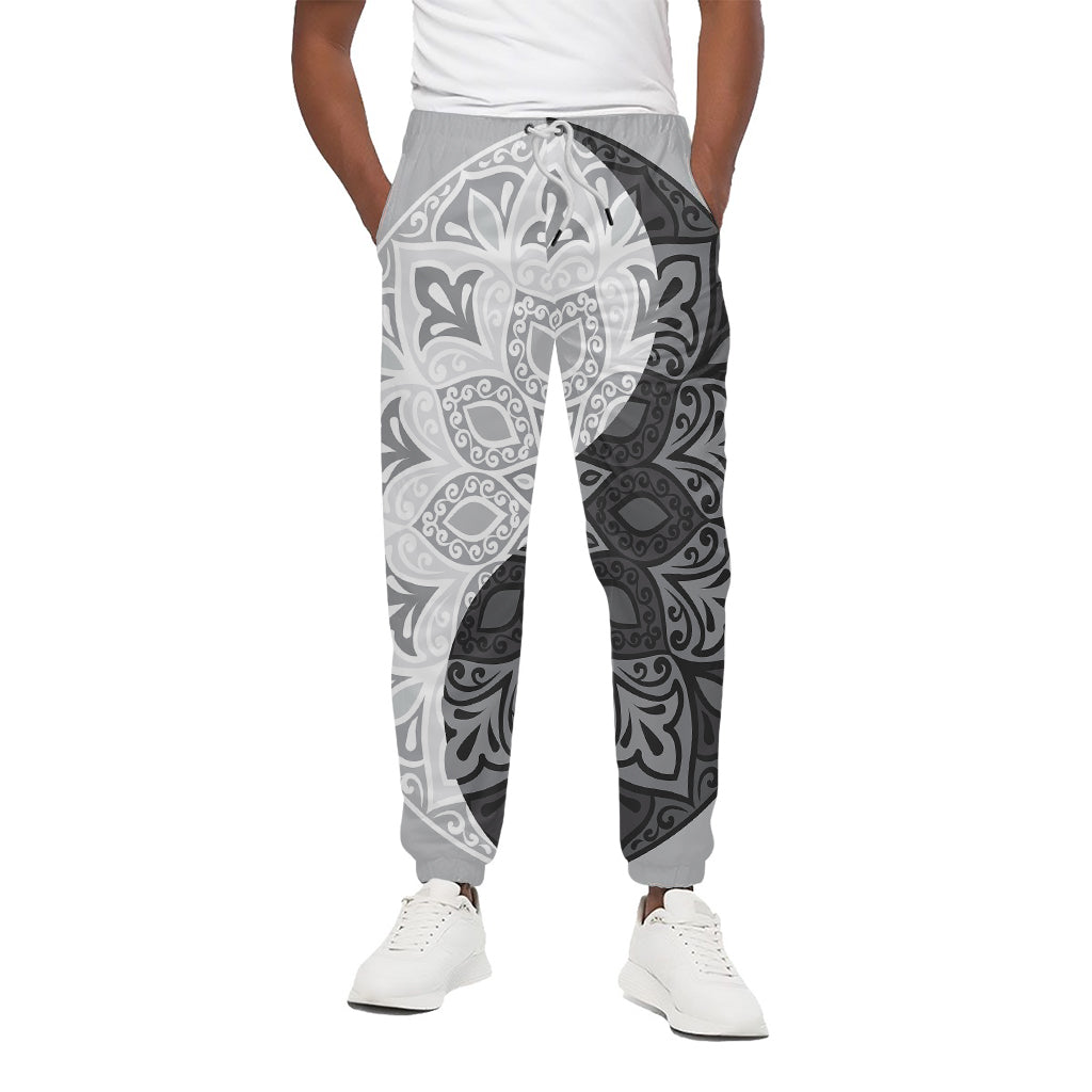 Black And White Yin Yang Mandala Print Cotton Pants