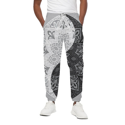 Black And White Yin Yang Mandala Print Cotton Pants
