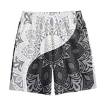 Black And White Yin Yang Mandala Print Cotton Shorts