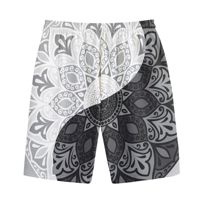 Black And White Yin Yang Mandala Print Cotton Shorts