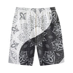 Black And White Yin Yang Mandala Print Cotton Shorts