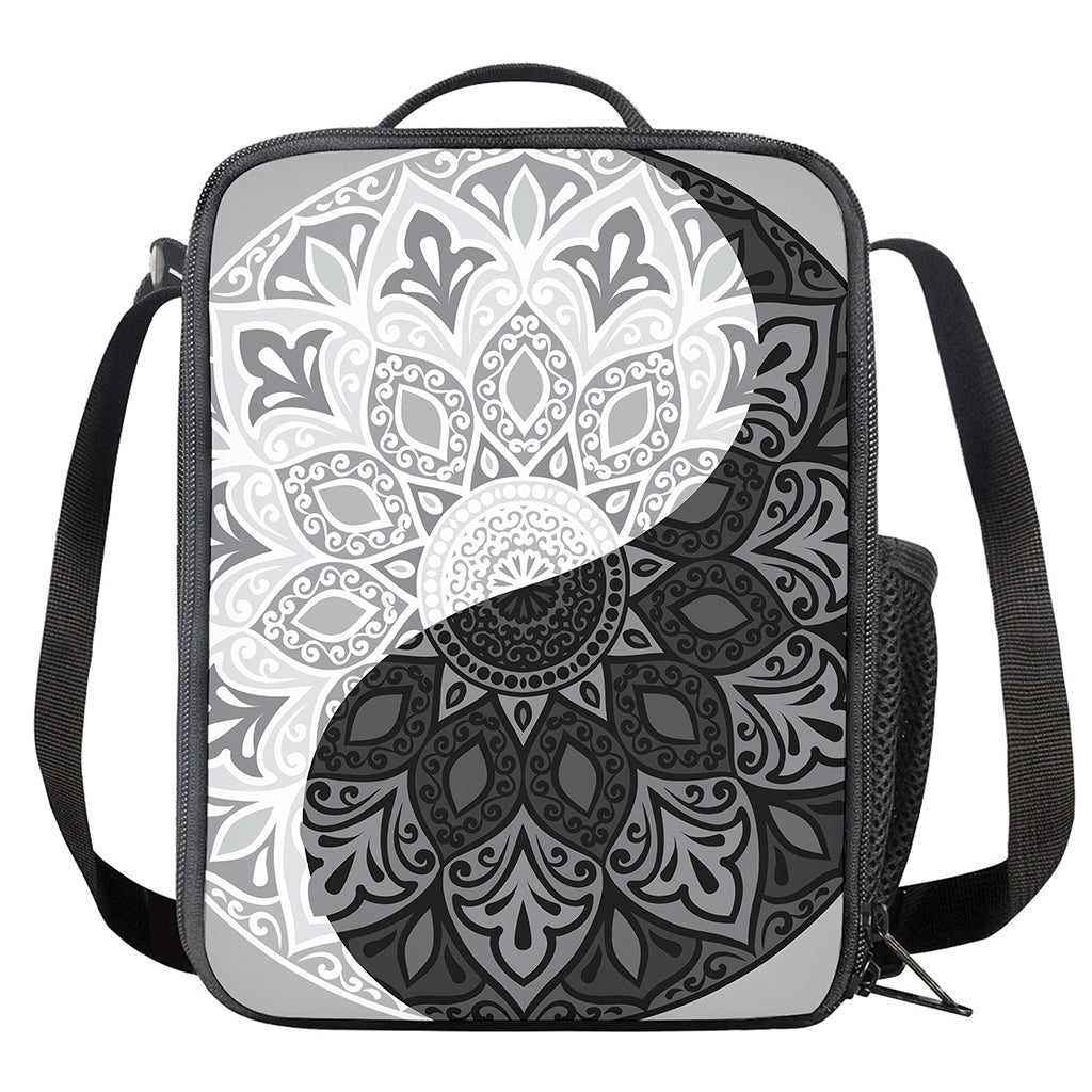 Black And White Yin Yang Mandala Print Crossbody Lunch Bag