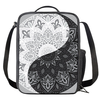 Black And White Yin Yang Mandala Print Crossbody Lunch Bag