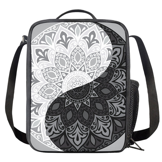 Black And White Yin Yang Mandala Print Crossbody Lunch Bag