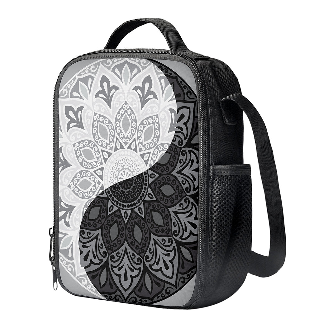 Black And White Yin Yang Mandala Print Crossbody Lunch Bag