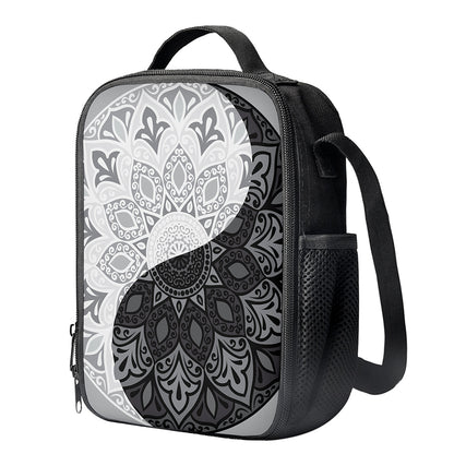 Black And White Yin Yang Mandala Print Crossbody Lunch Bag
