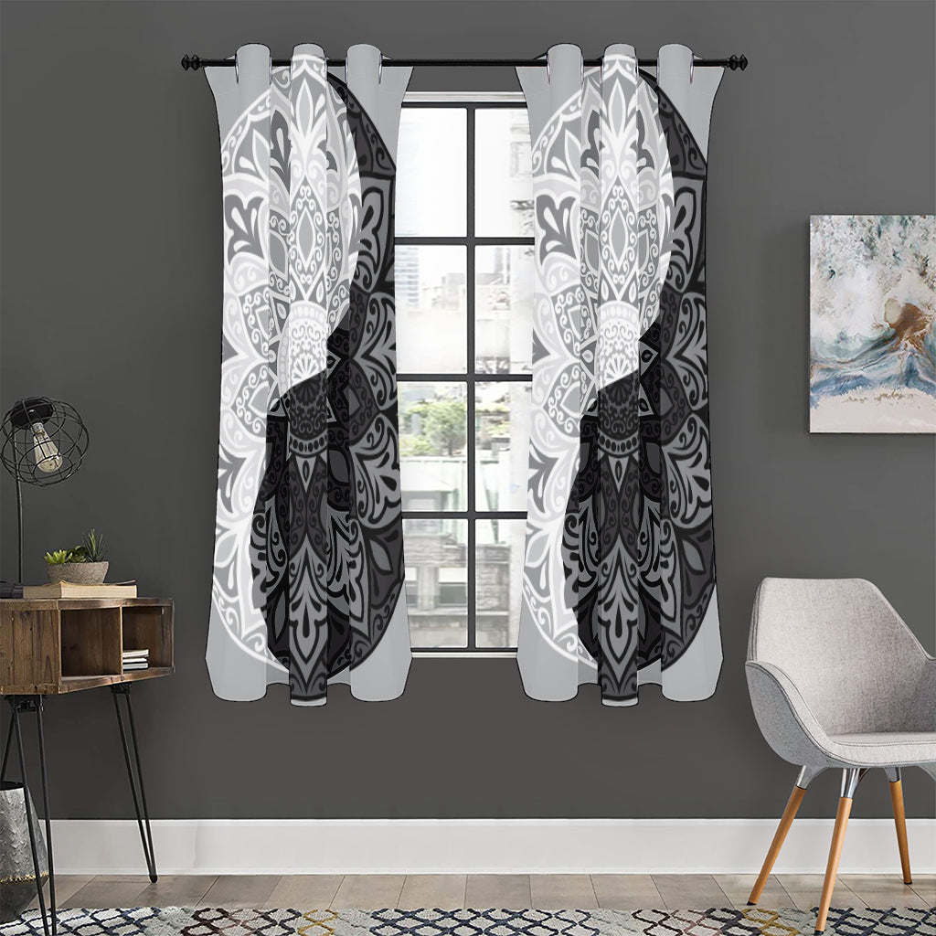 Black And White Yin Yang Mandala Print Curtain