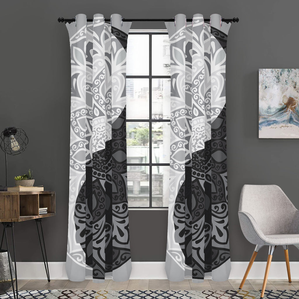 Black And White Yin Yang Mandala Print Curtain