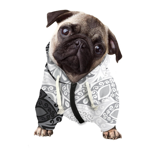 Black And White Yin Yang Mandala Print Dog Zip Up Hoodie