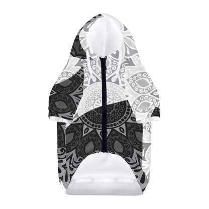 Black And White Yin Yang Mandala Print Dog Zip Up Hoodie