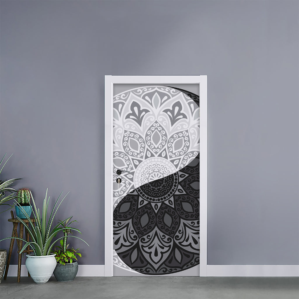 Black And White Yin Yang Mandala Print Door Sticker