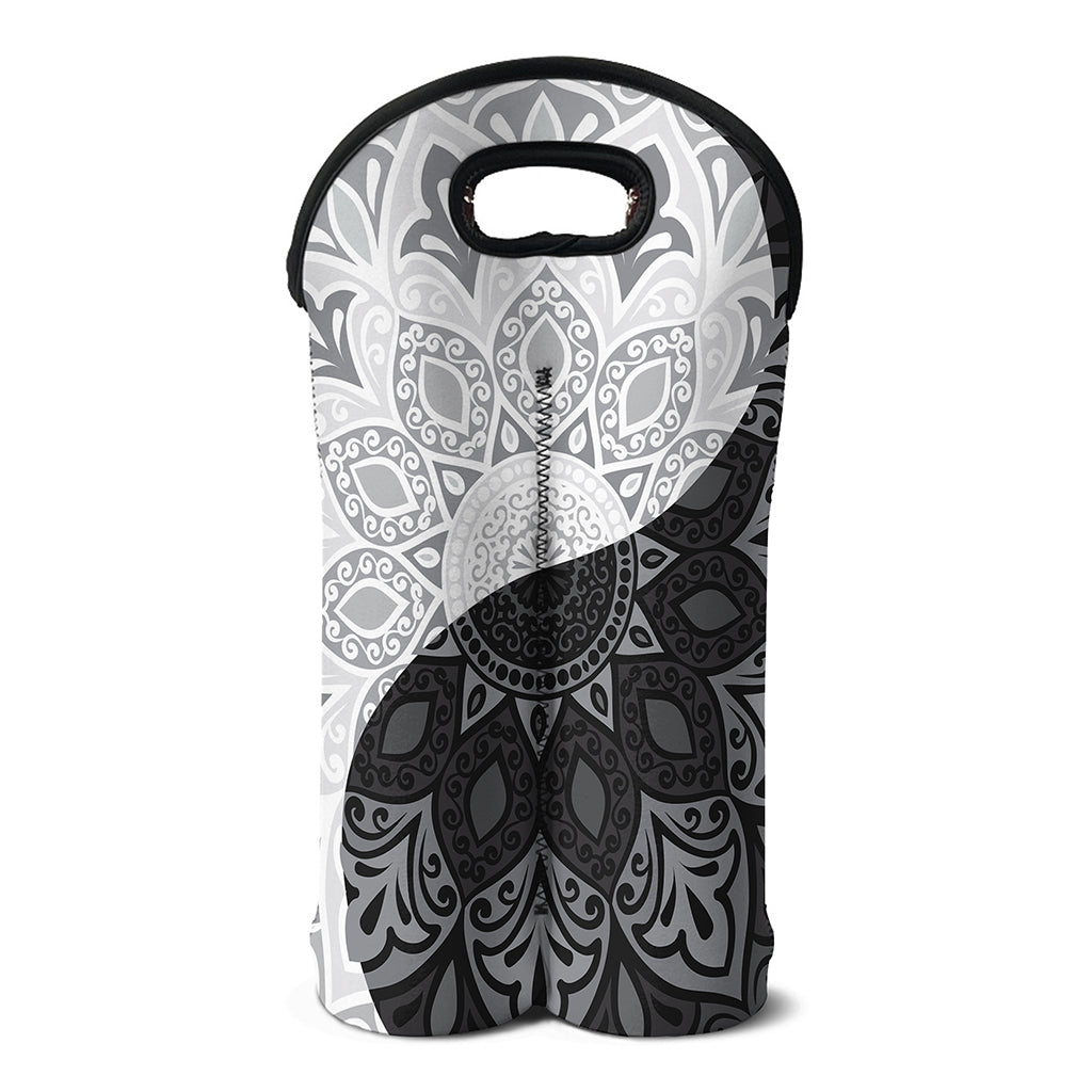 Black And White Yin Yang Mandala Print Double Neoprene Wine Tote
