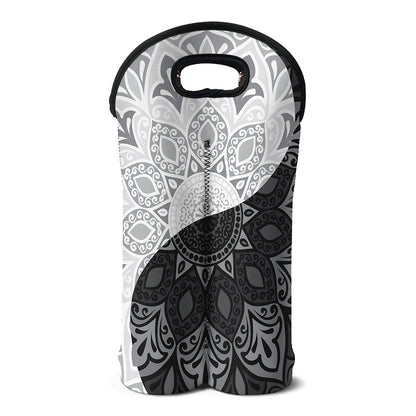 Black And White Yin Yang Mandala Print Double Neoprene Wine Tote