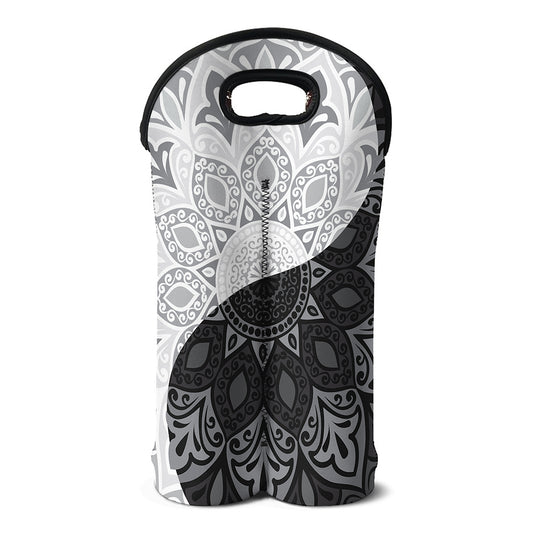 Black And White Yin Yang Mandala Print Double Neoprene Wine Tote