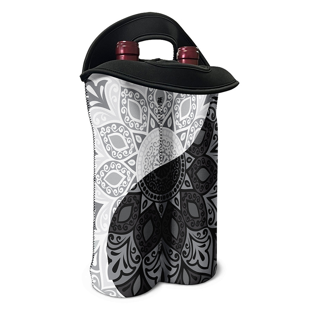 Black And White Yin Yang Mandala Print Double Neoprene Wine Tote