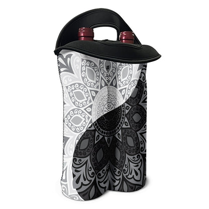 Black And White Yin Yang Mandala Print Double Neoprene Wine Tote