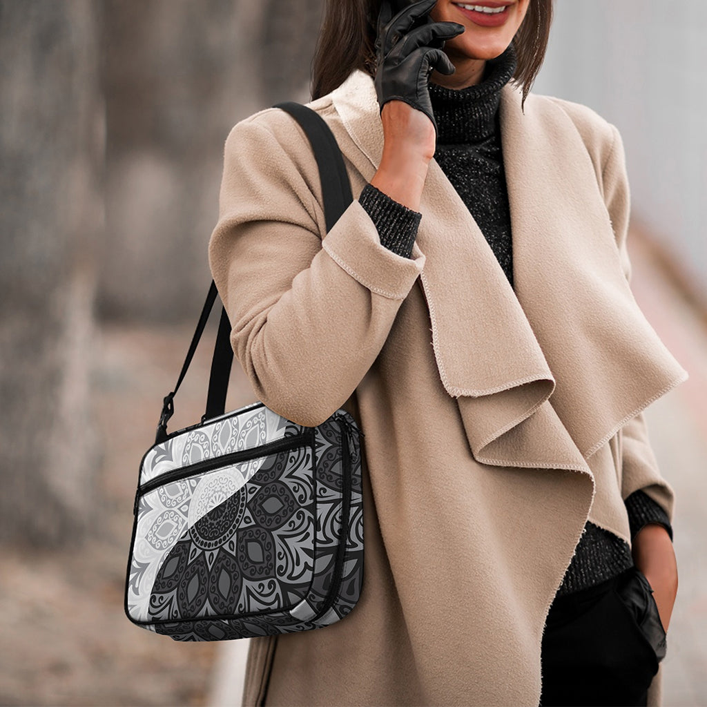 Black And White Yin Yang Mandala Print Double Strap Bible Bag