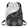 Black And White Yin Yang Mandala Print Drawstring Backpack