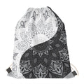 Black And White Yin Yang Mandala Print Drawstring Bag