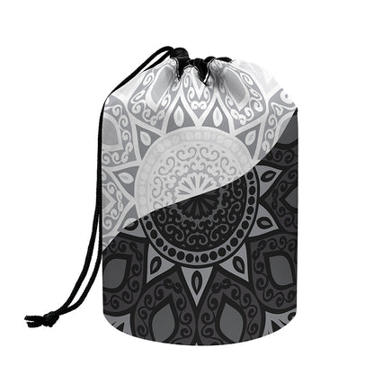 Black And White Yin Yang Mandala Print Drawstring Makeup Bag