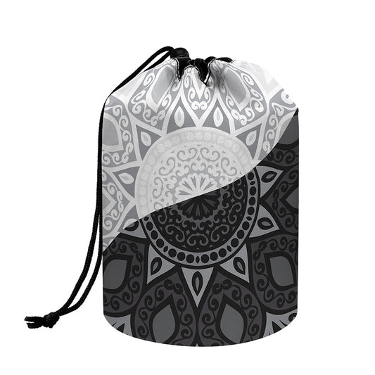 Black And White Yin Yang Mandala Print Drawstring Makeup Bag
